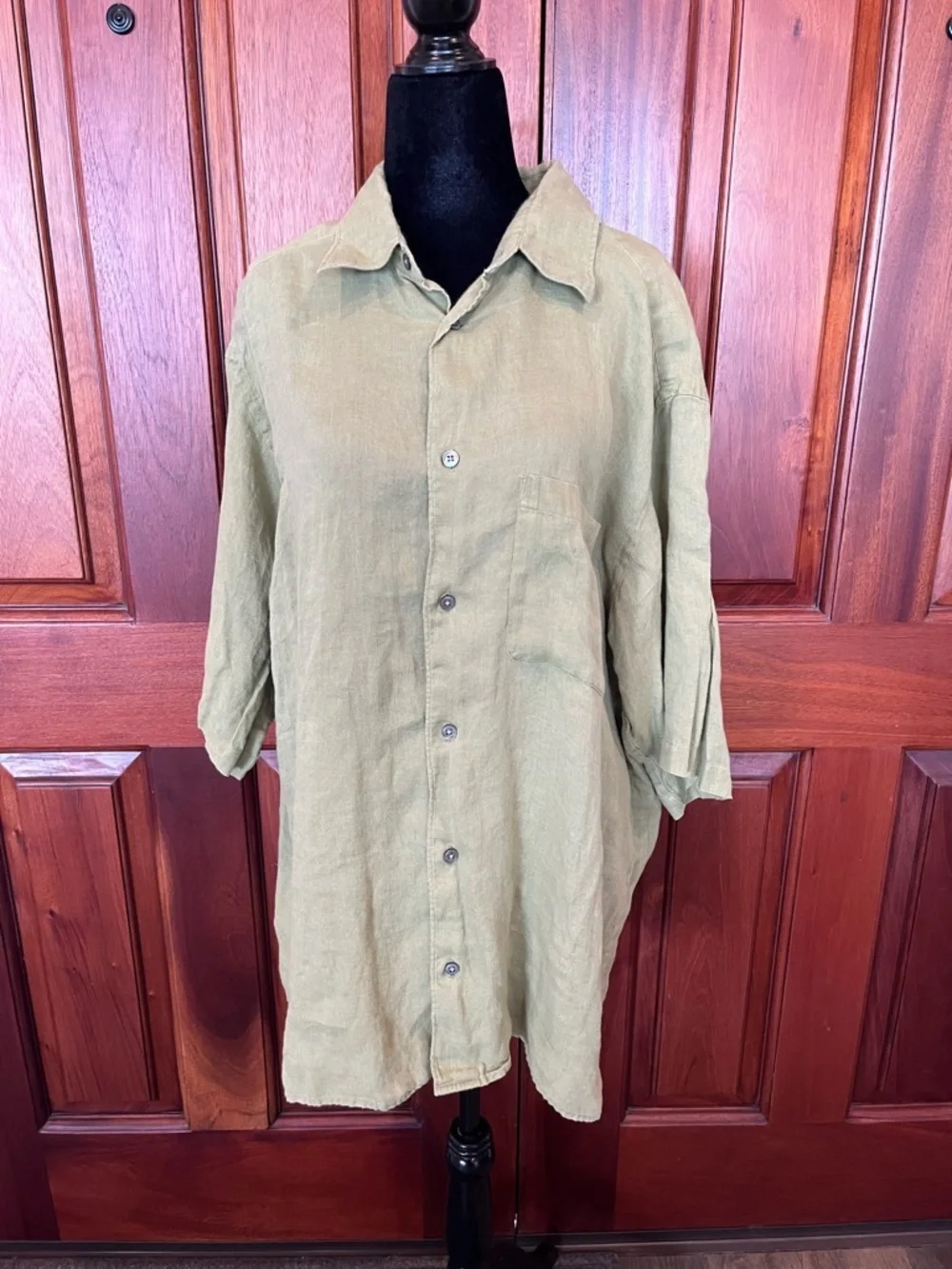 Banana Republic Men 100% Irish Linen Short Sleeve Button Shirt Size XL Olive